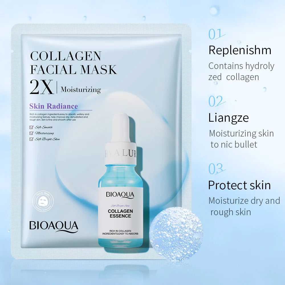 BIOAQUA Facial Mask Set - 20 Hydrating Sheet Masks with  for Deep Moisture & Skin Revitalization: Centella / Collagen / Vitamin C / Hyaluronic Acid / Combo 